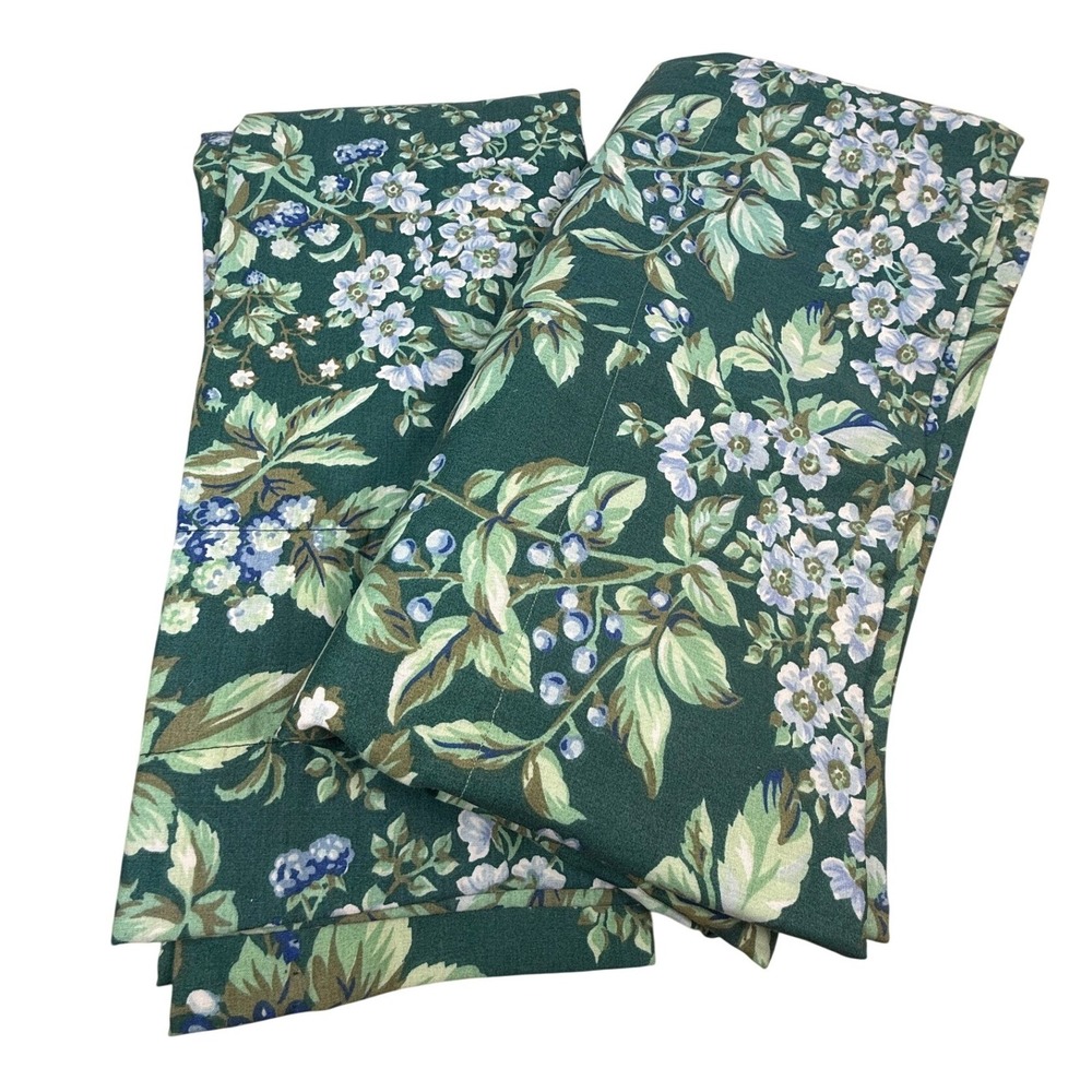 VTG Laura Ashley Bramble Berry Window Valance Lined Green Floral 18x84 Set of‎ 2